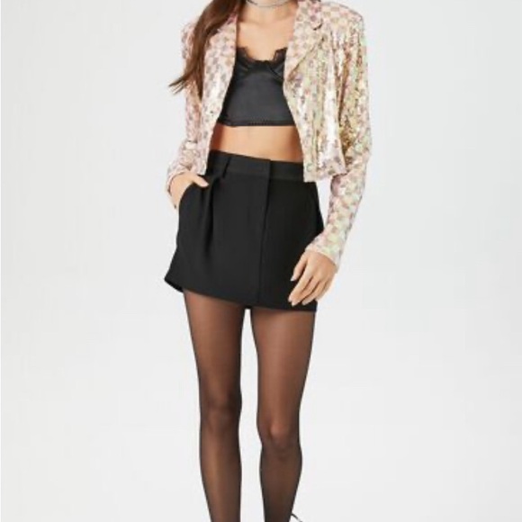 Forever 21 Sequin Checkered Cropped Blazer XS - Picture 7 of 11
